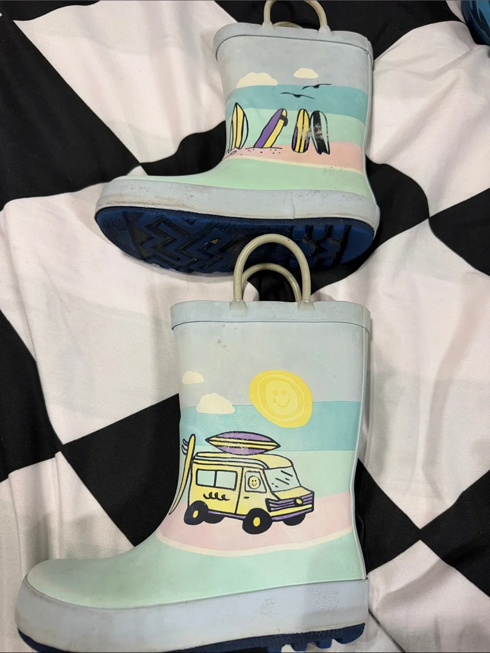Kids Waterproof Rain Boots - Mint & Navy 2(Pair) boys size 10